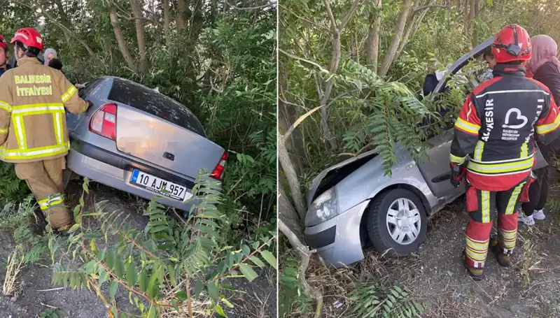Balıkesir'de Şoke Eden Kaza: Otomobil Şarampole Yuvarlandı ve İki Yaralı!